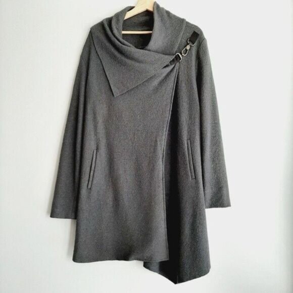 TOBIAS Wool Blend Modern Wrap Cardigan / Light Coat Gray Sz L - Picture 2 of 15